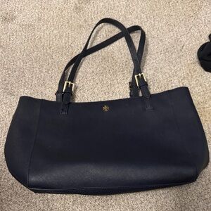 Tory Burch Navy Shoulder Bag with Gold Accents